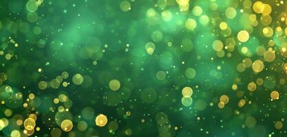 AI generated emerald green background with gold bokeh light photo