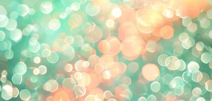 AI generated blurry mint green peach orange and white silver colors bokeh background photo