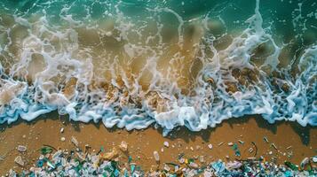 AI generated micro plastic waste that pollutes the beach photo