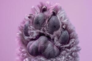 AI generated A fluffy stuffed animal resting on a vibrant pink background, showcasing intricate details up close. photo