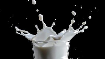 AI generated milk or white liquid splash isolated on black background photo