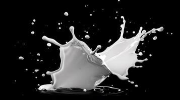 ai generado Leche o blanco líquido chapoteo aislado en negro antecedentes foto