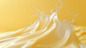 AI generated milk splash on yellow background photo