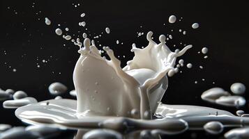 AI generated milk splash isolated on black background photo