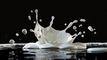 AI generated milk or white liquid splash isolated on black background photo