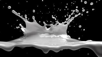 ai generado Leche o blanco líquido chapoteo aislado en negro antecedentes foto