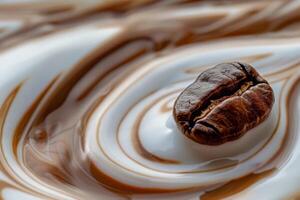 AI generated A lone coffee bean rests on a creamy espresso canvas, its rich colors swirling in harmony. photo
