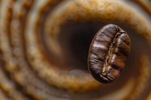 AI generated A single coffee bean arranged in an intricate spiral pattern, showcasing the beauty and detail of natures creation. photo