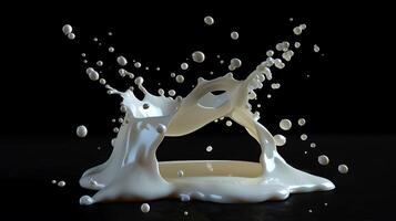 AI generated milk or white liquid splash isolated on black background photo