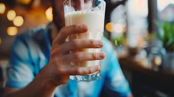 AI generated man drinking cows milk photo