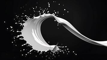 AI generated milk or white liquid splash isolated on black background photo