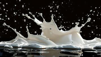 AI generated milk or white liquid splash isolated on black background photo