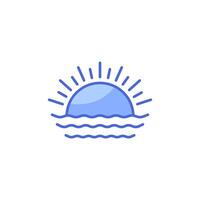 Sunset and sea water line icon. Summer weather symbol, logo illustration. Vector graphic isolated white background.