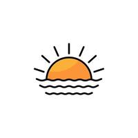 Sunset and sea water line icon. Summer weather symbol, logo illustration. Vector graphic isolated white background.