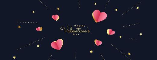 valentines day banner with hearts burst and golden lines vector