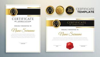 elegante dorado certificado de apreciación conjunto de dos vector