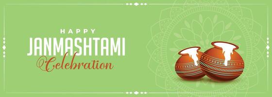 happy janmashtami festival celebration banner with makkhan handi vector