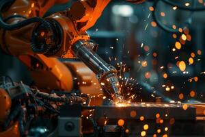 AI generated A machine cutting a piece of metal, sending sparks flying in a mesmerizing dance of light and shadow. photo