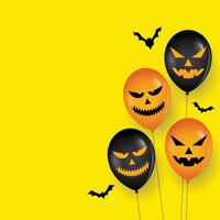 Scary balloon and bats on happy halloween card vector
