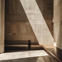 AI generated minimalist interior design, concrete texture with natural wood accents, in modern elegance photo