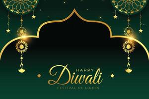happy diwali indian festival of light background in golden design vector