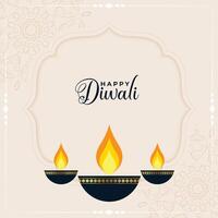 glowing diya on indian style deepavali poster with text space vector