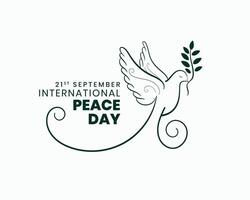 elegant peace day banner with hand drawn dove and leaf design vector illustration