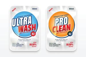 ultra wash laundry detergent or disinfectant labels set vector