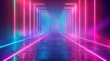 AI generated Abstract empty virtual neon background with glowing blue and purple lines photo
