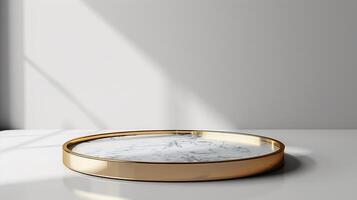 AI generated luxury white and gold product podium looks simple and elegant photo