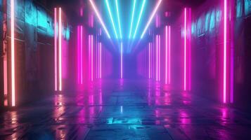 AI generated Abstract empty virtual neon background with glowing blue and purple lines photo