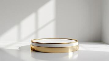 AI generated luxury white and gold product podium looks simple and elegant photo