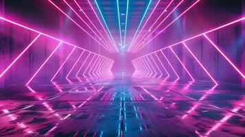 AI generated Abstract empty virtual neon background with glowing blue and purple lines photo