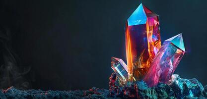 AI generated colorful pristine crystal stone set against a dark background photo