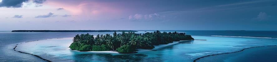 ai generado aéreo ver de un hermosa tropical isla en el medio de el Oceano foto