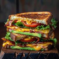 AI generated a tasty grilled cheese sandwich with bacon, lettuce, tomato and avocado photo