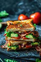 AI generated a tasty grilled cheese sandwich with bacon, lettuce, tomato and avocado photo