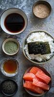 AI generated Some raw ingredients to make sushi photo