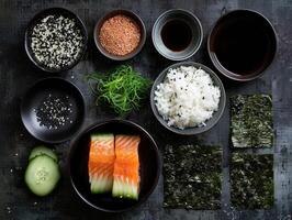 AI generated Some raw ingredients to make sushi photo