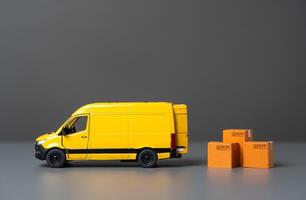 Delivery van and boxes. Logistics and industry. House moving. Delivery of online orders and purchases. Supply of goods photo