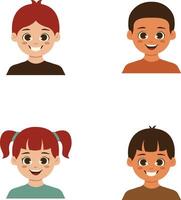 Set of Different Children Avatars. Flat Cartoon Style. vector