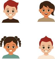 Set of Different Children Avatars. Flat Cartoon Style. vector