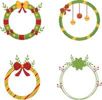 Christmas Wreath Ornament on White Background. Vector Illustration Set