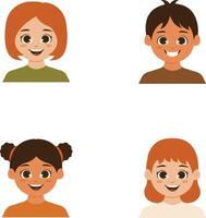 conjunto de diferente niños avatares. plano dibujos animados estilo. vector