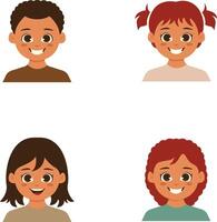 Set of Different Children Avatars. Flat Cartoon Style. vector