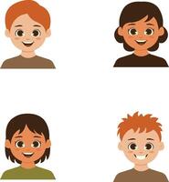 Set of Different Children Avatars. Flat Cartoon Style. vector