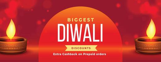 biggest discount deepavali banner with diya in bokeh background vector