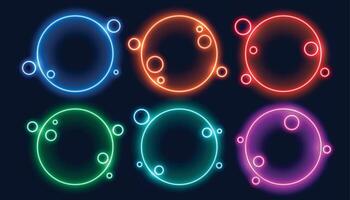 colorful circular neon frames set of six vector
