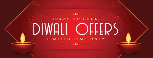 happy diwali festival discount and offer banner with diya design vector