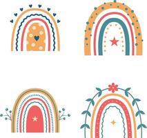 Hand Drawn Boho Rainbow. Isolated Element on White Background. Scandinavian Style, Cartoon Vector Illustration.